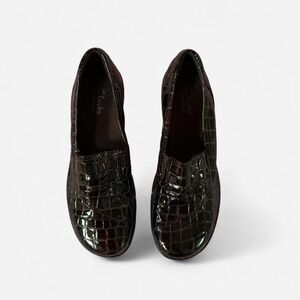 Clarks Brown Leather Alligator Embossed Slip‎ On Comfort Loafer Shoes